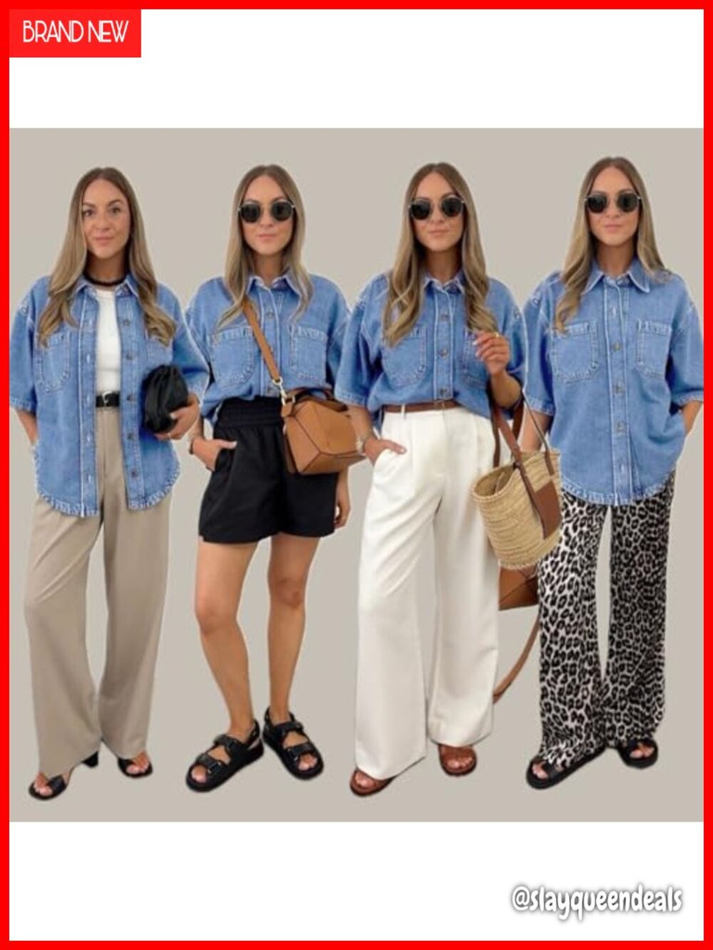 Women's Denim Button-Down Shirt Lightweight Oversized Long Sleeve - Picture 5 of 5